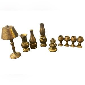 VTG Assorted 10 Piece Brass Miniature Dollhouse Accessories Kitchen and Dining